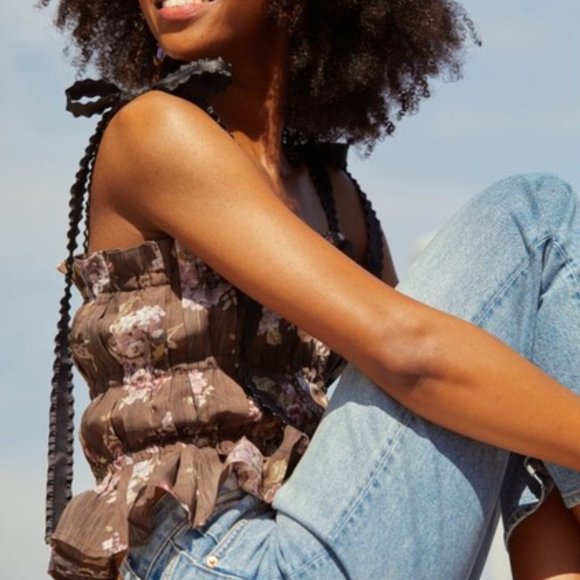 NWOT Brock Collection X H&M, Floral Ribbon Tie Up Top (Small) - Picture 5 of 8